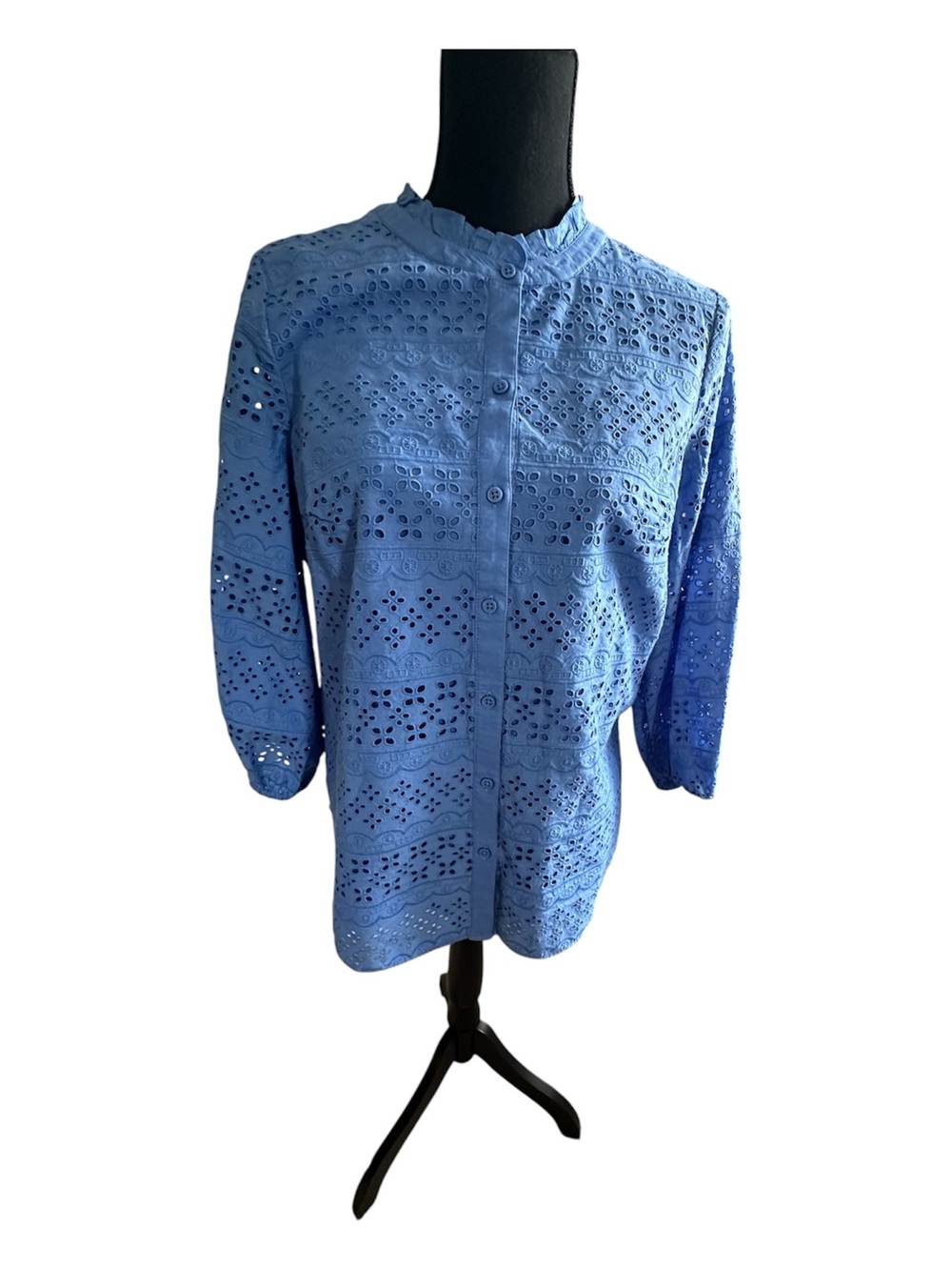 Talbots Blue Eyelet Button-Up Blouse